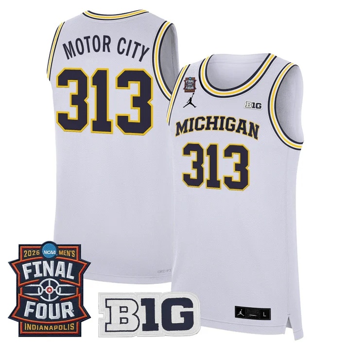 Men's Michigan Wolverines 2026 Final Four Patch Basketball Jersey white #313 MOTOR CITY