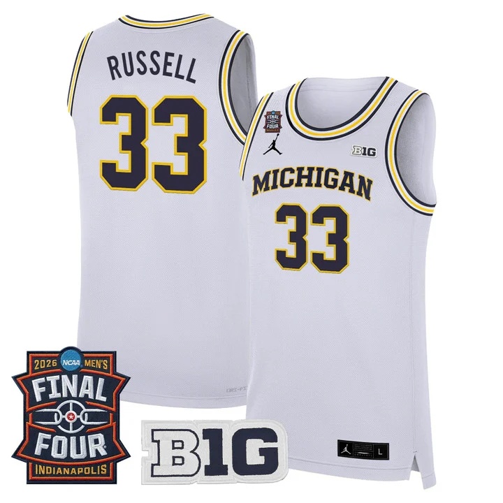 Men's Michigan Wolverines 2026 Final Four Patch Basketball Jersey white #33 CAZZIE RUSSELL