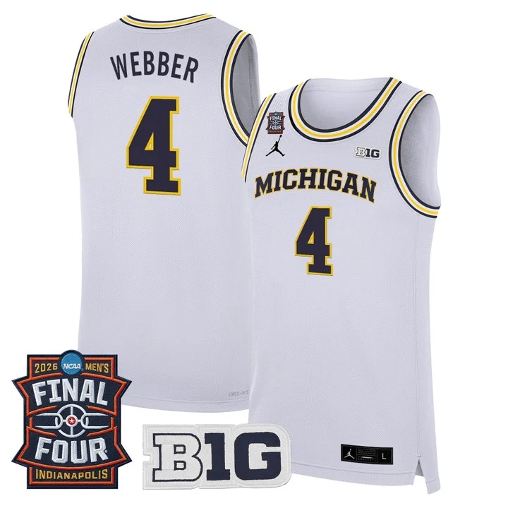 Men's Michigan Wolverines 2026 Final Four Patch Basketball Jersey white #4 CHRIS WEBBER