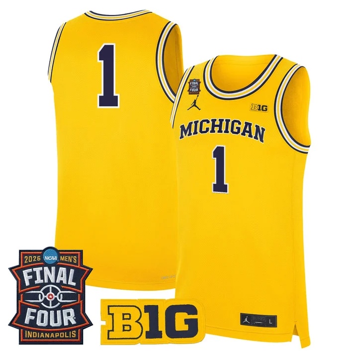 Men's Michigan Wolverines 2026 Final Four Patch Basketball Jersey yellow #1