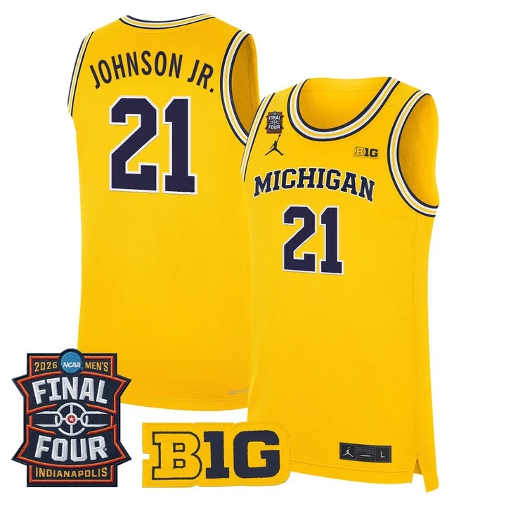 Men's Michigan Wolverines 2026 Final Four Patch Basketball Jersey yellow #21 MOREZ JOHNSON JR.