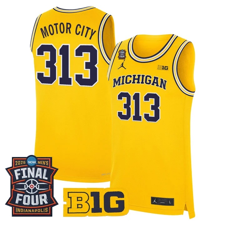 Men's Michigan Wolverines 2026 Final Four Patch Basketball Jersey yellow #313 MOTOR CITY