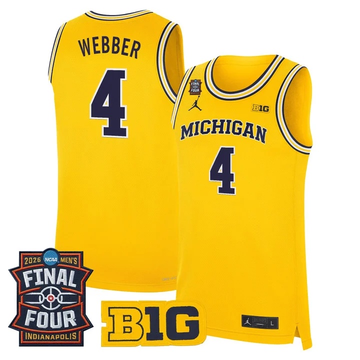 Men's Michigan Wolverines 2026 Final Four Patch Basketball Jersey yellow #4 CHRIS WEBBER