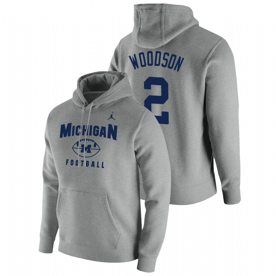Men's Michigan Wolverines Charles Woodson Gray Oopty Oop Football Pullover Hoodie