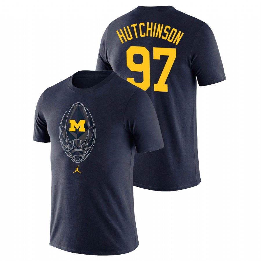 Men's Michigan Wolverines Football Icon Aidan Hutchinson Navy T-Shirt