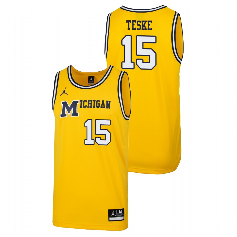 Men's Michigan Wolverines Maize Jon Teske 1989 Throwback Basketball Replica Jersey