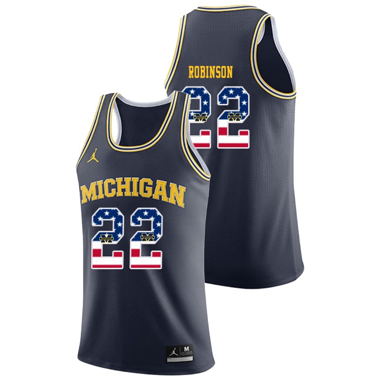 Men's Michigan Wolverines Navy Duncan Robinson College Basketball Jordan Brand USA Flag Jersey