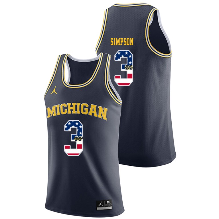 Men's Michigan Wolverines Navy Zavier Simpson College Basketball Jordan Brand USA Flag Jersey
