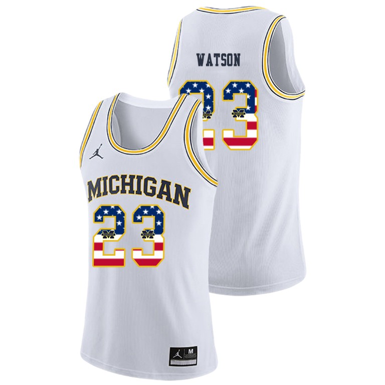 Men's Michigan Wolverines White Ibi Watson College Basketball Jordan Brand USA Flag Jersey