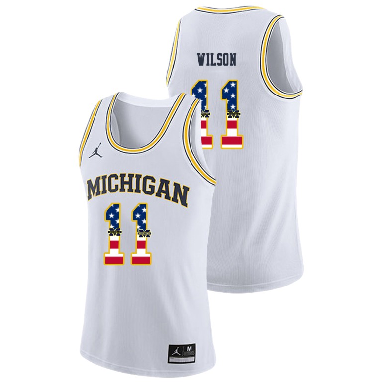 Men's Michigan Wolverines White Luke Wilson College Basketball Jordan Brand USA Flag Jersey