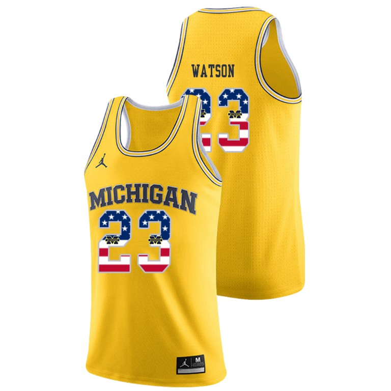 Men's Michigan Wolverines Yellow Ibi Watson College Basketball Jordan Brand USA Flag Jersey