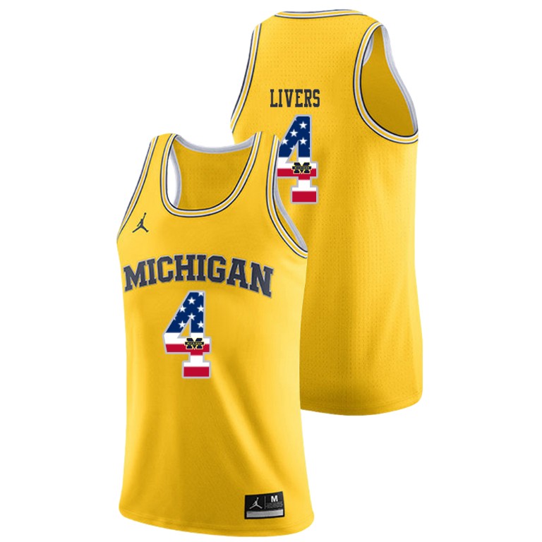 Men's Michigan Wolverines Yellow Isaiah Livers College Basketball Jordan Brand USA Flag Jersey