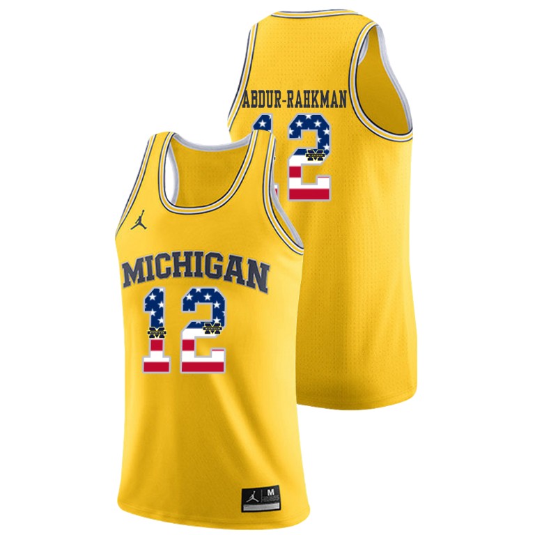 Men's Michigan Wolverines Yellow Muhammad-Ali Abdur-Rahkman College Basketball Jordan Brand USA Flag Jersey