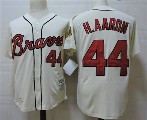Men's Milwaukee Braves #44 Hank Aaron 1963 Cream Throwback Mitchell&Ness Jerseys