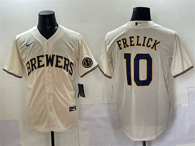 Men's Milwaukee Brewers #10 Sal Frelick Cream Cool Base Stitched Jersey