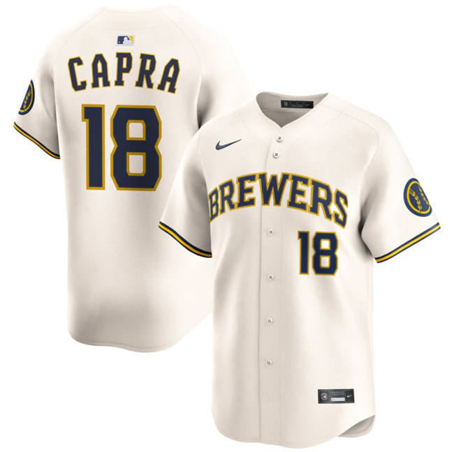Men's Milwaukee Brewers #18 Vinny Capra Cream 2025 Limited Stitched Baseball Jersey