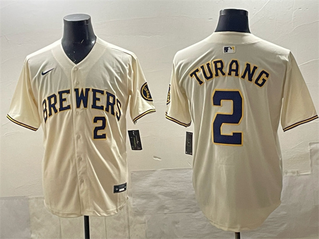 Men's Milwaukee Brewers #2 Brice Turang Cream Home Limited Stitched Baseball Jersey