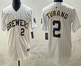 Men's Milwaukee Brewers #2 Brice Turang White Limited Jersey