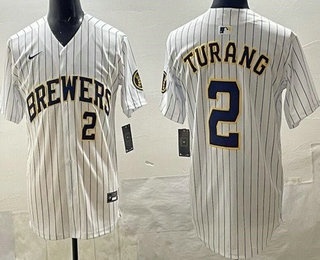 Men's Milwaukee Brewers #2 Brice Turang White Limited Jersey
