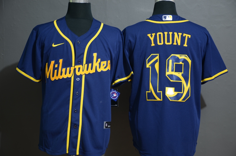 Men's Milwaukee Brewers #22 Christian Yelich Blue White Team Logo Stitched MLB Cool Base Nike Jersey.jpg