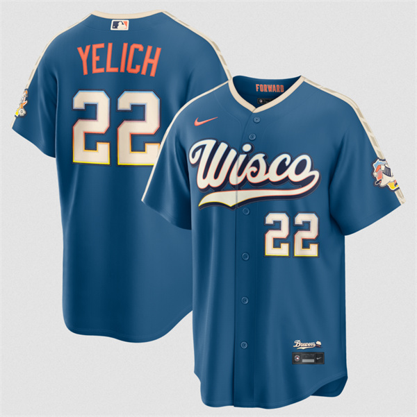 Men's Milwaukee Brewers #22 Christian Yelich Mineral Blue 2026 City Connect Stadium Stitched Stitched Baseball Jersey