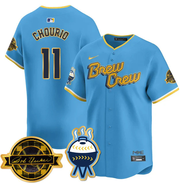 Men's Milwaukee Brewers 2025 Limited Gold Jersey - Bob Uecker Patch #11 CHORIO.webp