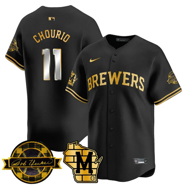 Men's Milwaukee Brewers 2025 Limited Gold Jersey - Bob Uecker Patch BLACK #11 CHOUPIO.webp