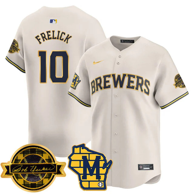 Men's Milwaukee Brewers 2025 Limited Gold Jersey - Bob Uecker Patch WHITE #10 FRELICK.webp