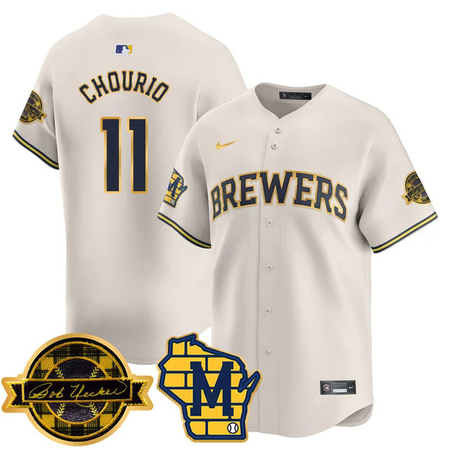 Men's Milwaukee Brewers 2025 Limited Gold Jersey - Bob Uecker Patch WHITE #11 CHOUPIO.webp