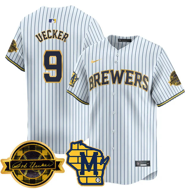 Men's Milwaukee Brewers 2025 Limited Gold Jersey - Bob Uecker Patch WHITE1 #9 UECKER.webp