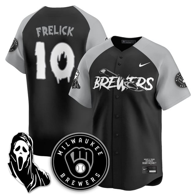 Men's Milwaukee Brewers Scream Ghostface Jersey #10 Sal Frelick