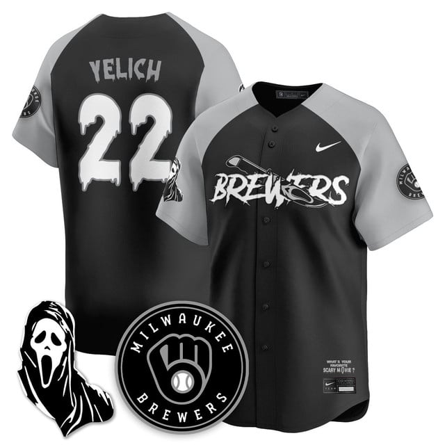 Men's Milwaukee Brewers Scream Ghostface Jersey #22 Christian Yelich