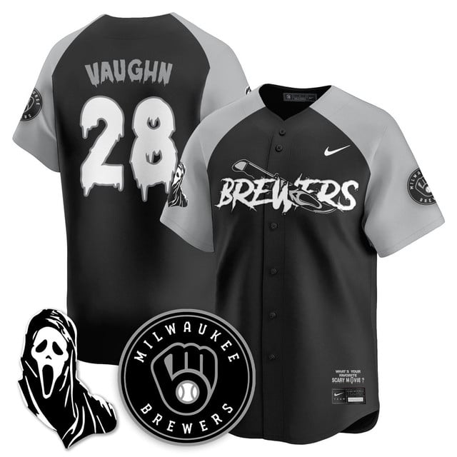 Men's Milwaukee Brewers Scream Ghostface Jersey #28 Andrew Vaughn