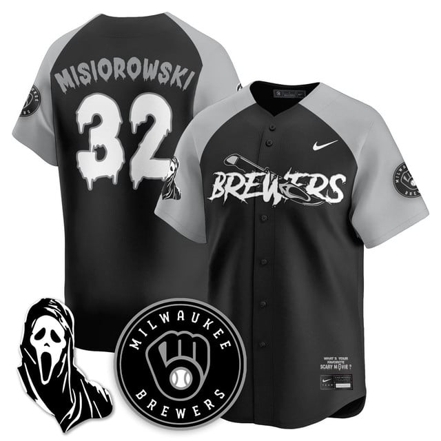 Men's Milwaukee Brewers Scream Ghostface Jersey #32 Jacob Misiorowski