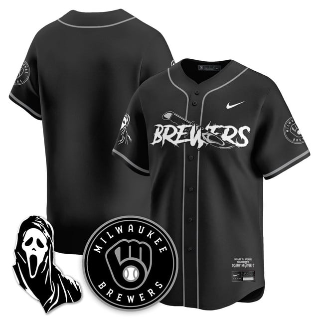 Men's Milwaukee Brewers Scream Ghostface Jersey black gray blank
