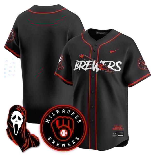 Men's Milwaukee Brewers Scream Ghostface Jersey black red blank