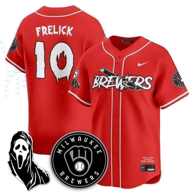 Men's Milwaukee Brewers Scream Ghostface Jersey red #10 Sal Frelick