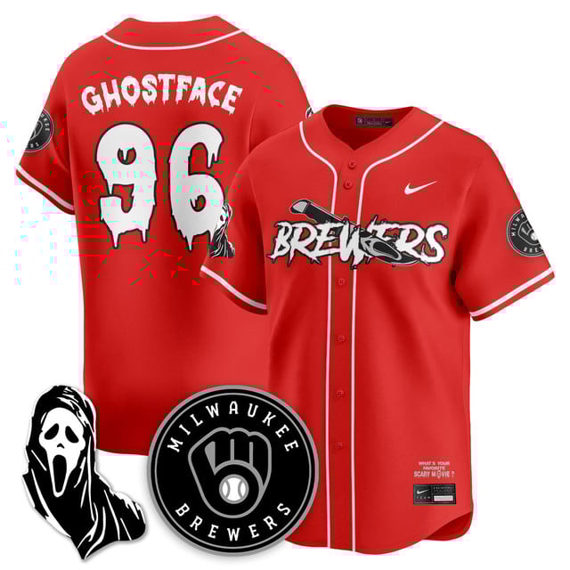 Men's Milwaukee Brewers Scream Ghostface Jersey red #96 Ghostface