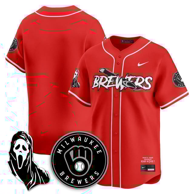 Men's Milwaukee Brewers Scream Ghostface Jersey red blank