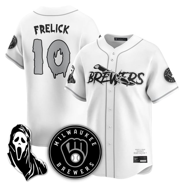 Men's Milwaukee Brewers Scream Ghostface Jersey white #10 Sal Frelick