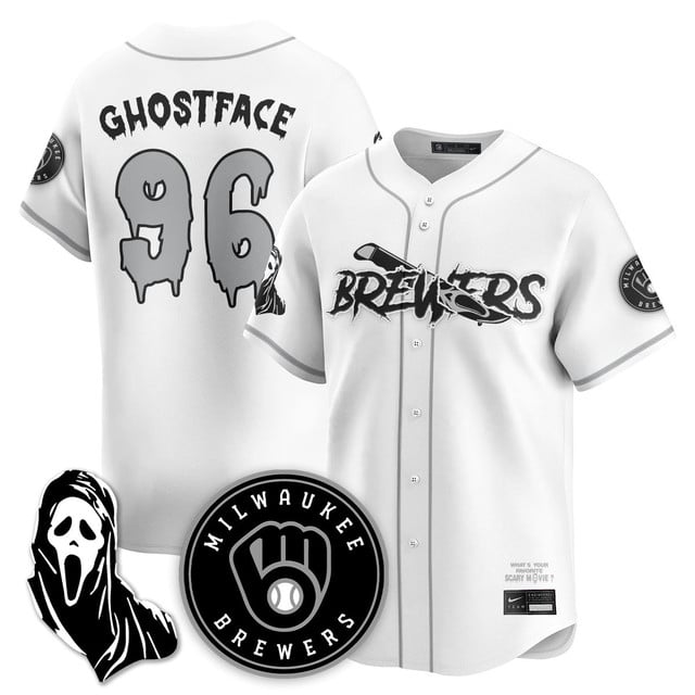 Men's Milwaukee Brewers Scream Ghostface Jersey white #96 Ghostface