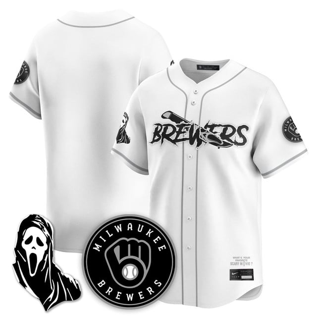 Men's Milwaukee Brewers Scream Ghostface Jersey white blank