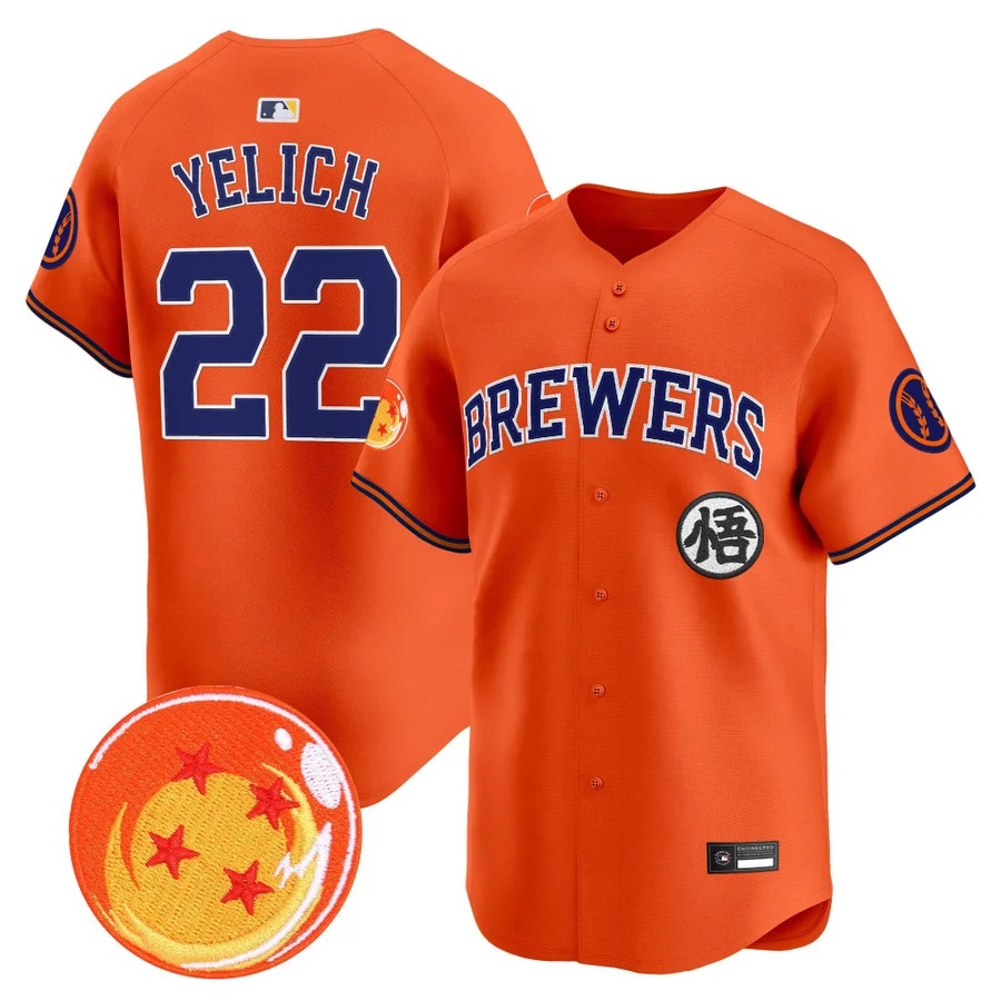 Men's Milwaukee Brewers x Dragon Ball Vapor Premier Limited Jersey #22 CHRISTIAN YELICH