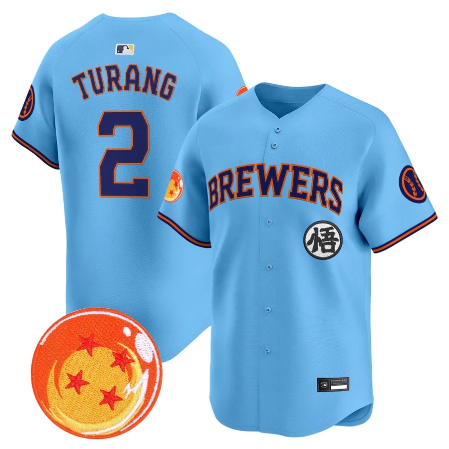 Men's Milwaukee Brewers x Dragon Ball Vapor Premier Limited Jersey BLUE #2 BRICE TURANG