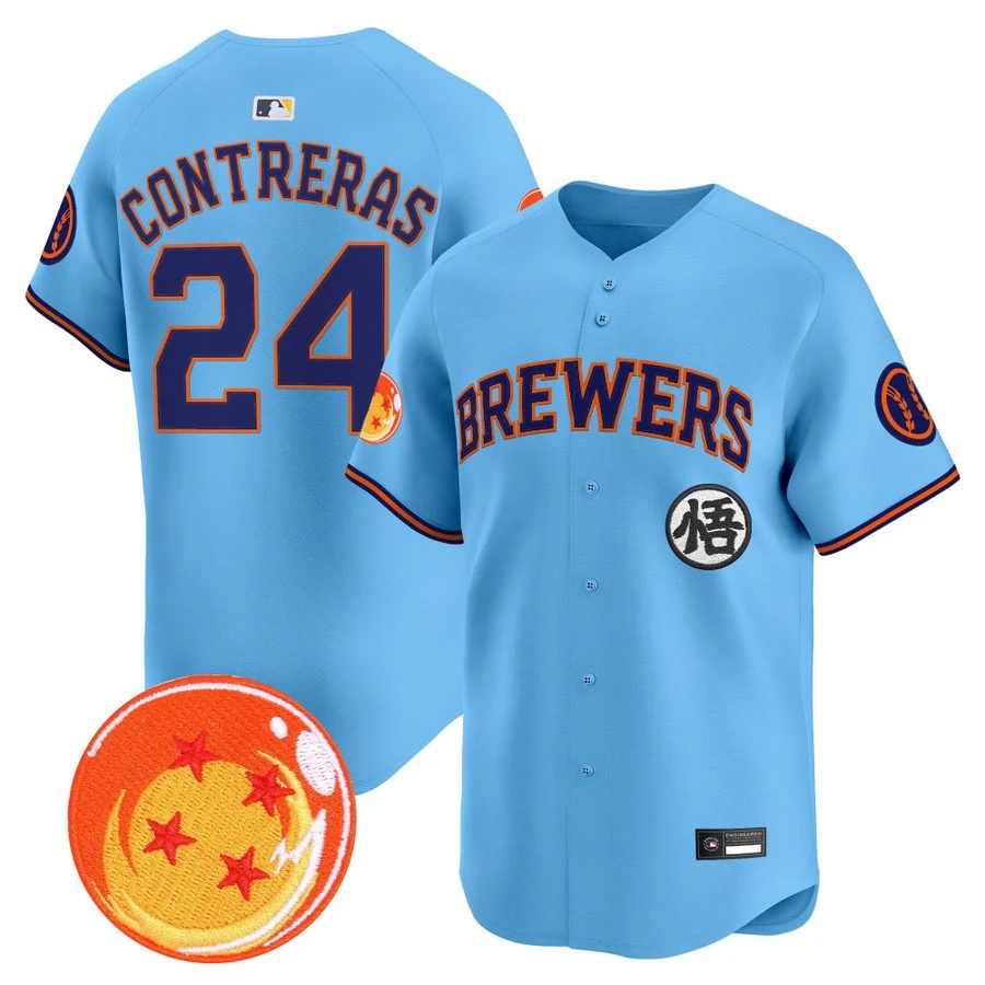 Men's Milwaukee Brewers x Dragon Ball Vapor Premier Limited Jersey BLUE #24 WILLIAM CONTRERAS