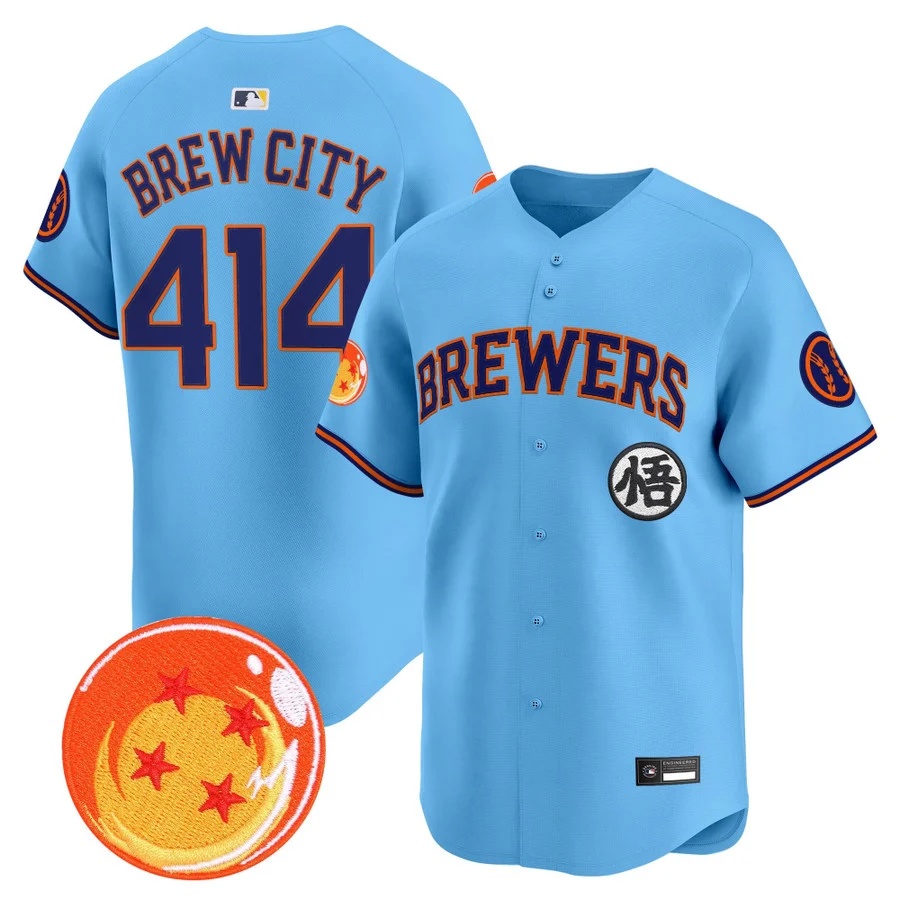 Men's Milwaukee Brewers x Dragon Ball Vapor Premier Limited Jersey BLUE #414 BREW CITY