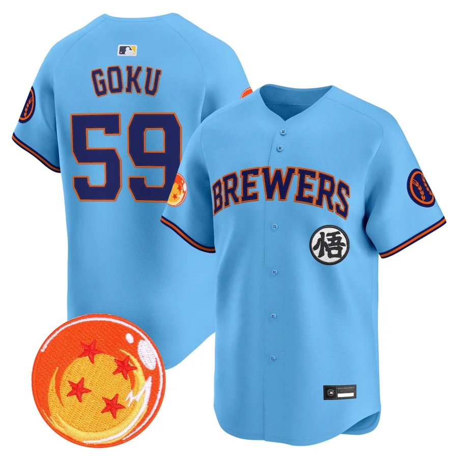 Men's Milwaukee Brewers x Dragon Ball Vapor Premier Limited Jersey BLUE #59 Son Goku