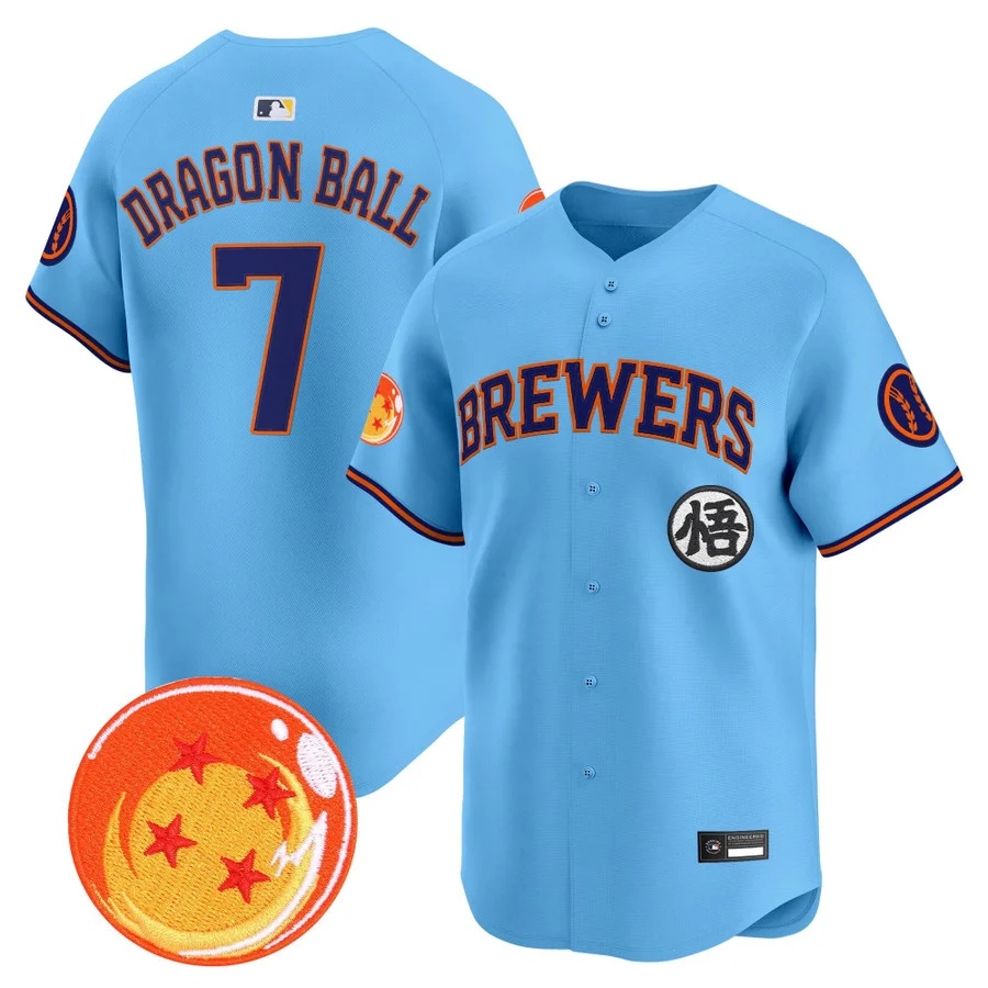 Men's Milwaukee Brewers x Dragon Ball Vapor Premier Limited Jersey BLUE #7 Dragon Ball