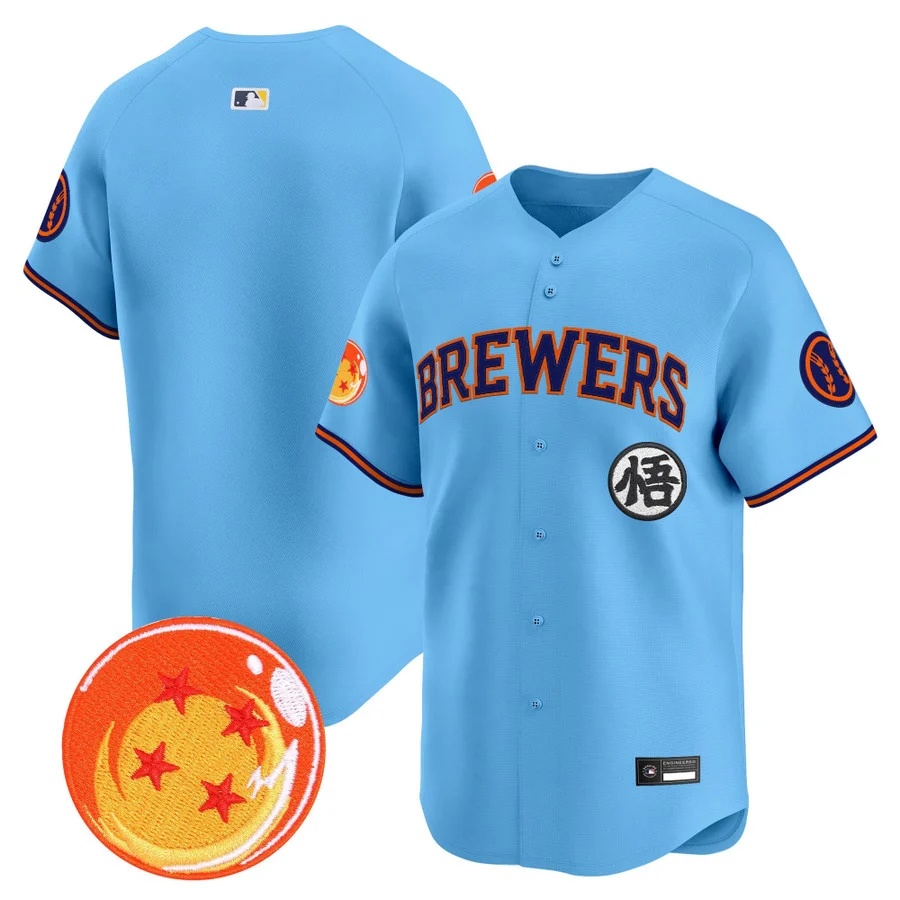Men's Milwaukee Brewers x Dragon Ball Vapor Premier Limited Jersey BLUE BLANK