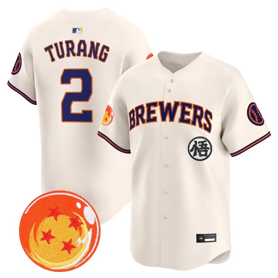 Men's Milwaukee Brewers x Dragon Ball Vapor Premier Limited Jersey CREAM #2 BRICE TURANG